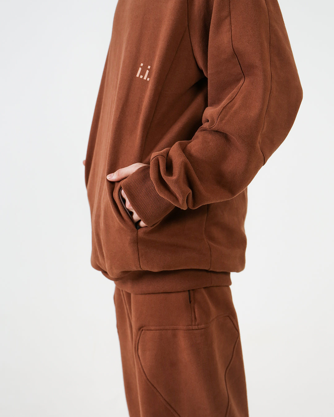 GEO HIGH COLLAR HOODIE BROWN