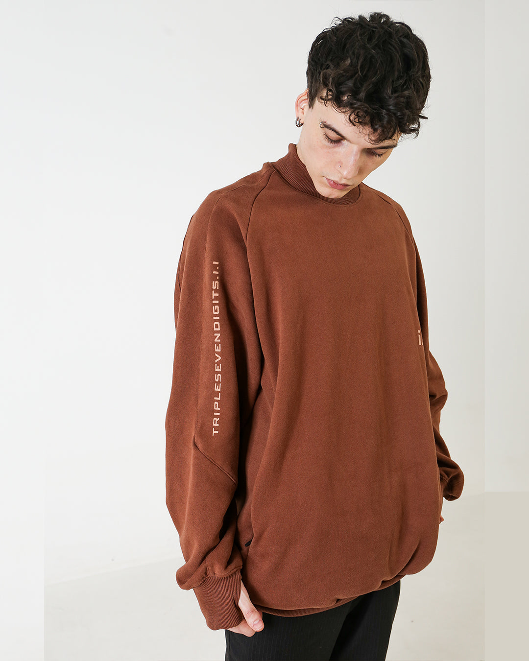 GEO HIGH COLLAR HOODIE BROWN